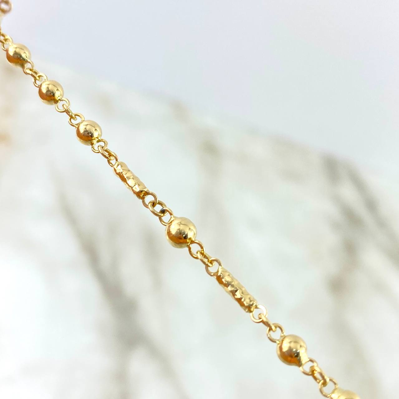 Rosario Virgen Milagrosa 11.15gr / 55cm / 3.5mm - 4mm Bolas Lisas - Cilindros Diamantados - Cruz Lisa Oro Amarillo *