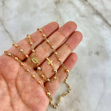 Rosario Virgen Milagrosa 6.45gr / 50cm / 3mm - 4 mm Bolas Lisas - Cruz Cristo Liso Tres Oros ©