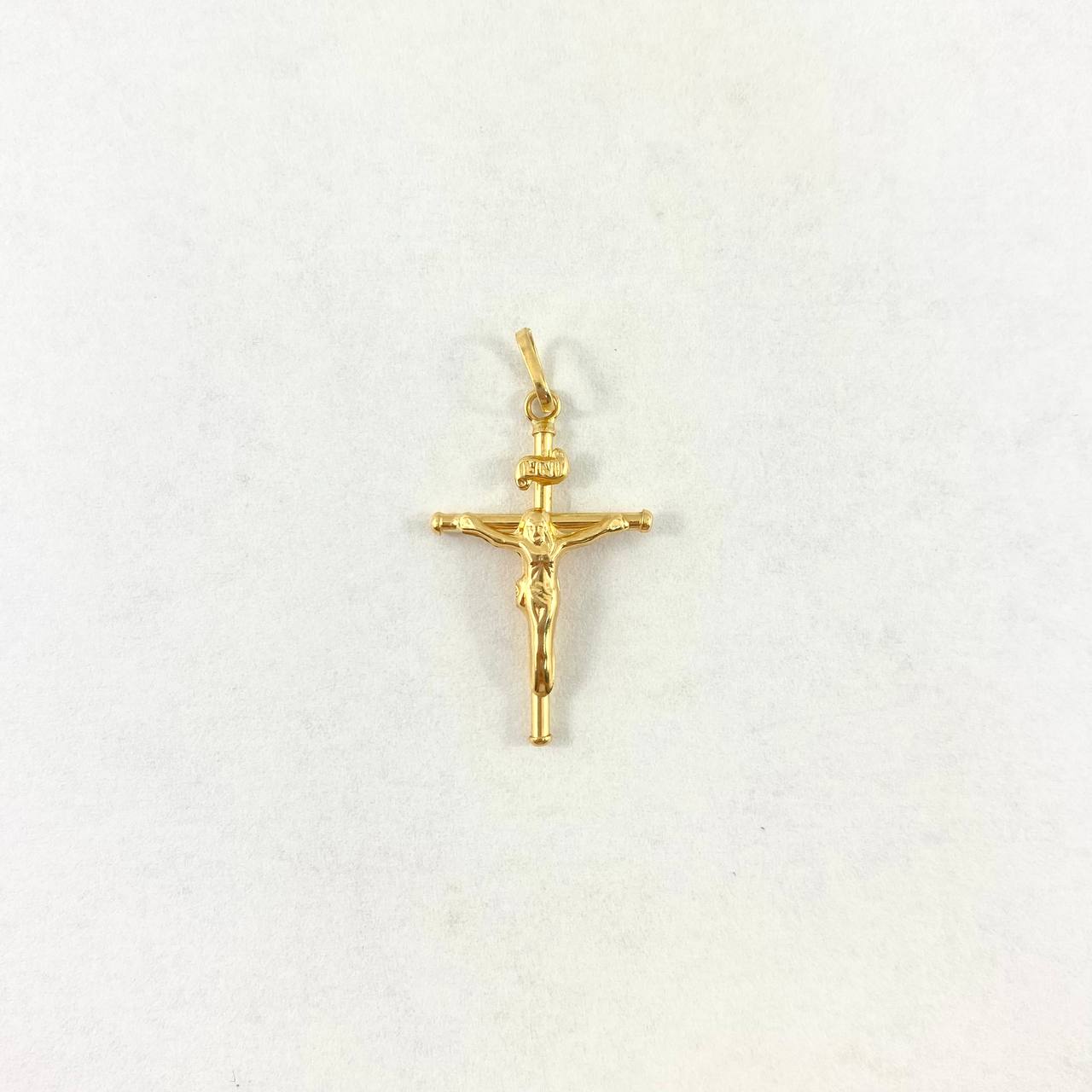 Dije Cruz Cristo 0.75gr / 3cm / Baston Liso Oro Amarillo