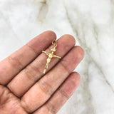 Dije Cruz Cristo 0.75gr / 3cm / Baston Liso Oro Amarillo