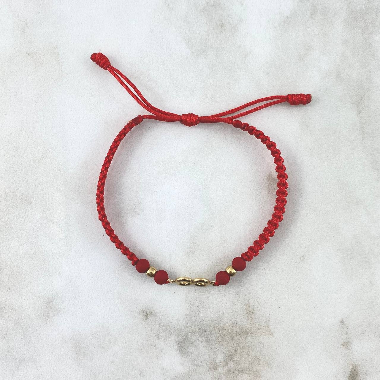 Pulsera Roja Infinito 0.45gr / 3mm Bolas Lisas 2 Und Oro Amarillo ©