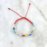 Pulsera Roja Ojos Turcos 0.5gr / 3mm Bolas Lisas 10 Und Oro Amarillo ©