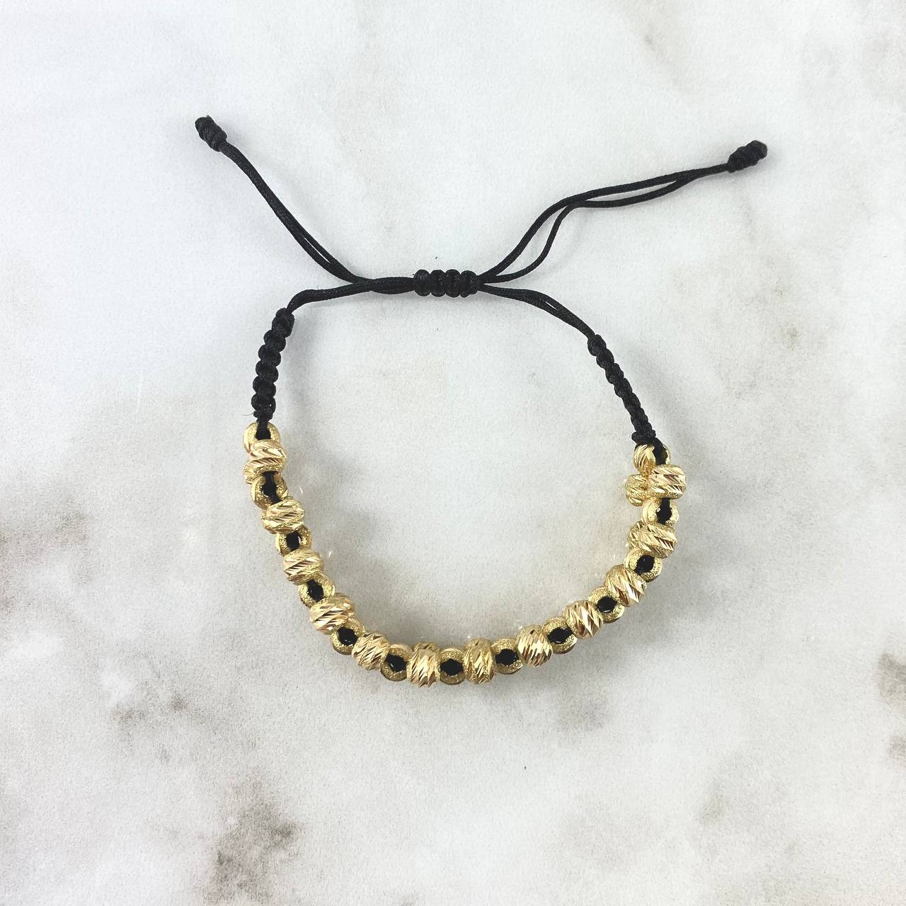 Pulsera Negra Ajedrez 7.9gr / 5mm Bolas Satinadas 37 Und Oro Amarillo *