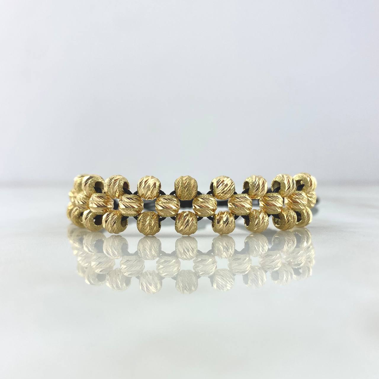 Pulsera Negra Ajedrez 7.9gr / 5mm Bolas Satinadas 37 Und Oro Amarillo *