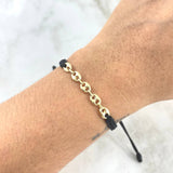 Pulsera Negra Retazo GC 0.75gr / 5mm Cinco Eslabones Oro Amarillo ©