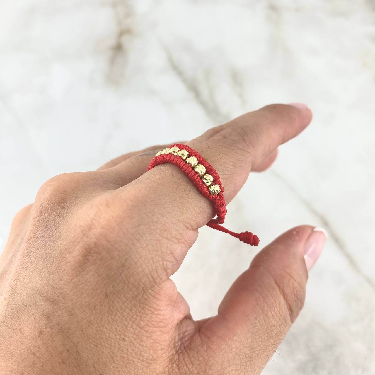 Anillo Rojo Carril 0.8gr / 3mm Bolas Diamantadas 10 Und Oro Amarillo ©