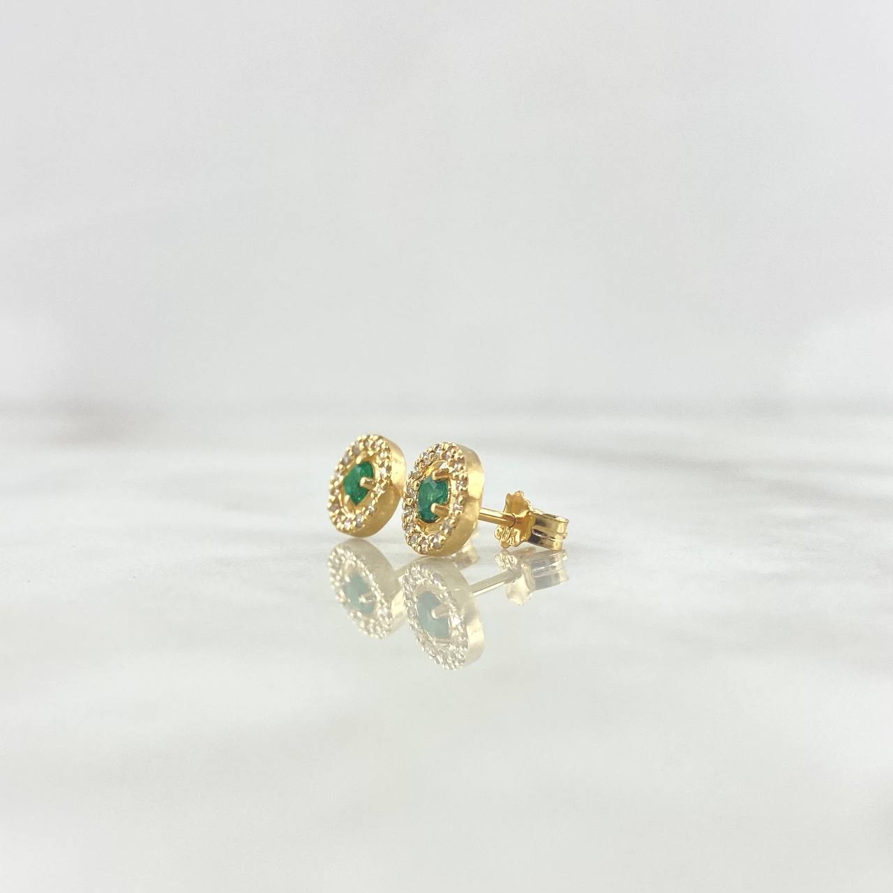 Topos Halo Movil 2.05gr / 7mm Esmeralda 36 Pts - Diamantes Blancos 25 - Broche Mariposa Oro Amarillo 18K (Joya) *