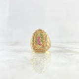 Anillo Virgen Guadalupe 11.7gr / T9 3/4 / Circones Blancos. Verdes y Fucsias Oro Amarillo