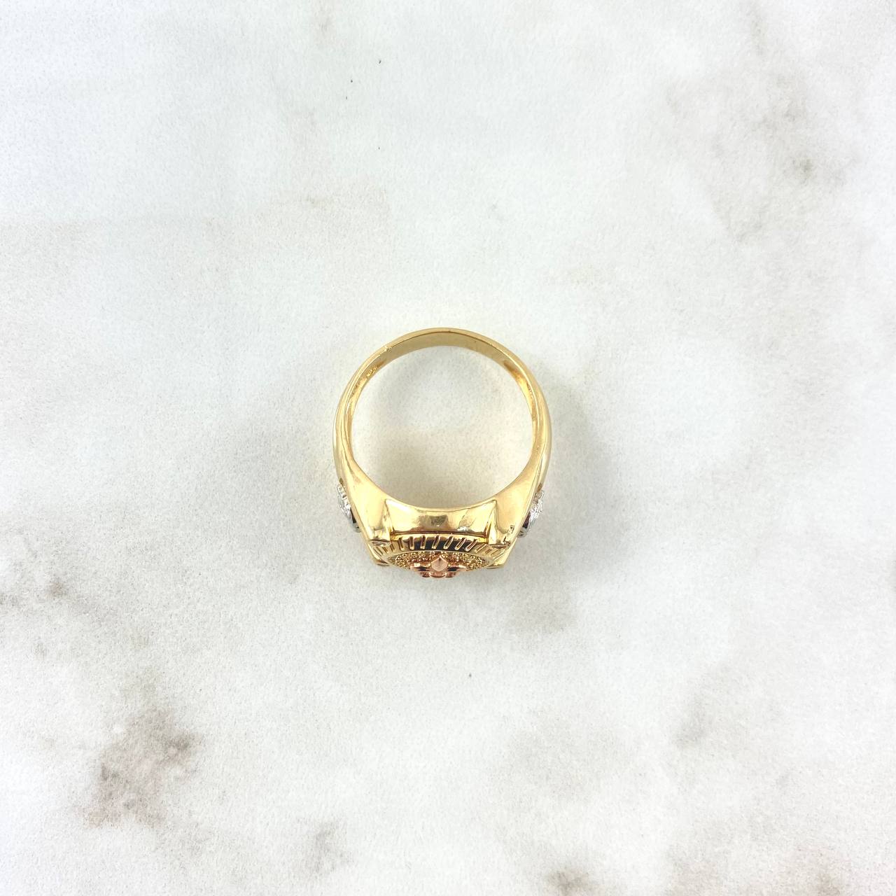 Anillo Flor de Lis Medusa 11gr / T10 3/4 / Circones Blancos Tres Oros ©