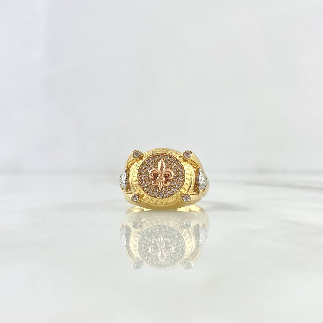 Anillo Flor de Lis Medusa 11gr / T10 3/4 / Circones Blancos Tres Oros ©