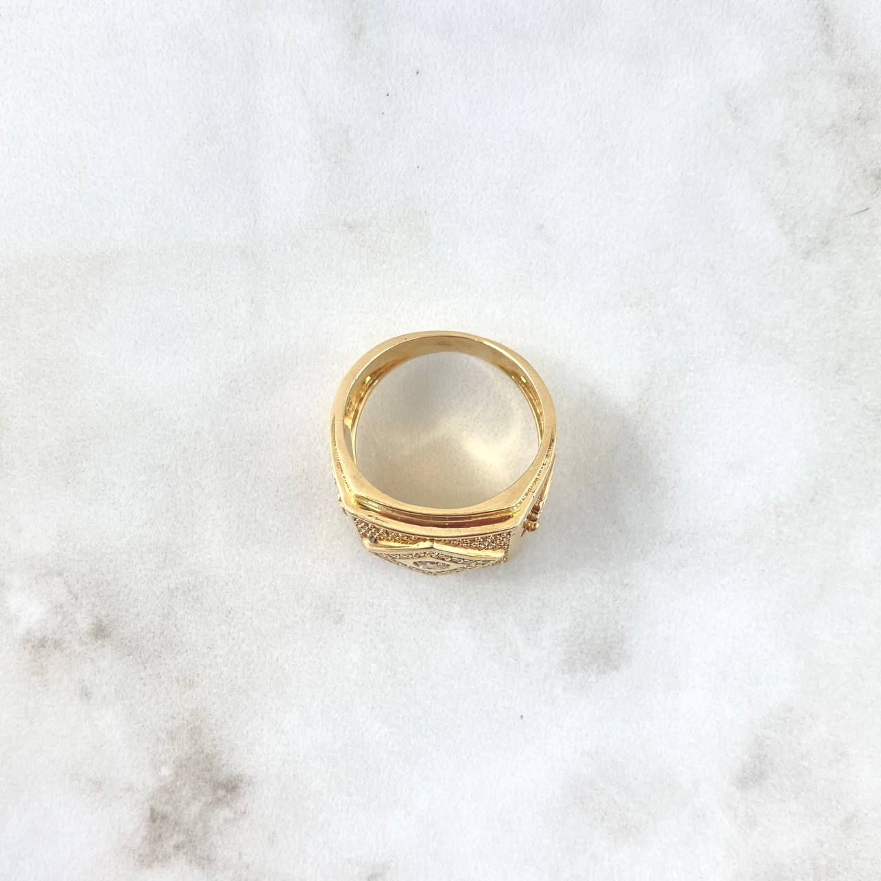 Anillo Rombo Corona 13.4gr / T9 3/4 / Circones Blancos Oro Amarillo ©