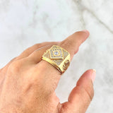 Anillo Rombo Corona 13.4gr / T9 3/4 / Circones Blancos Oro Amarillo ©