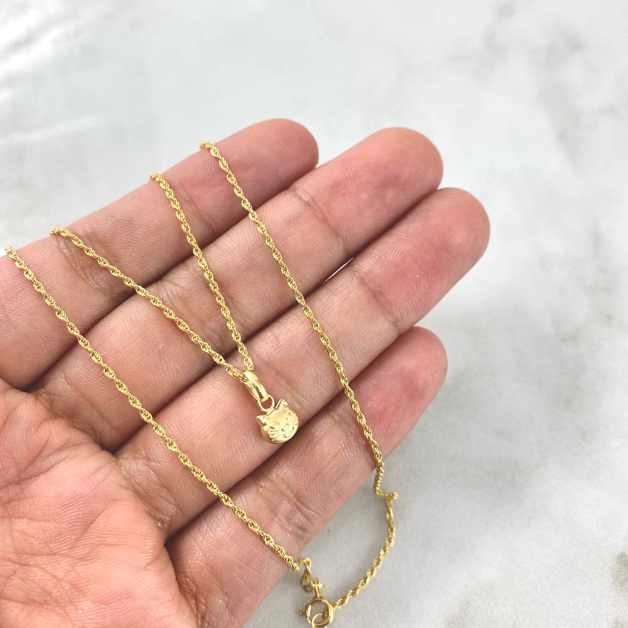 Cadena Lazo 0.95gr / 50cm + Dije Gato 0.25gr / 1cm Oro Amarillo (Oferta)