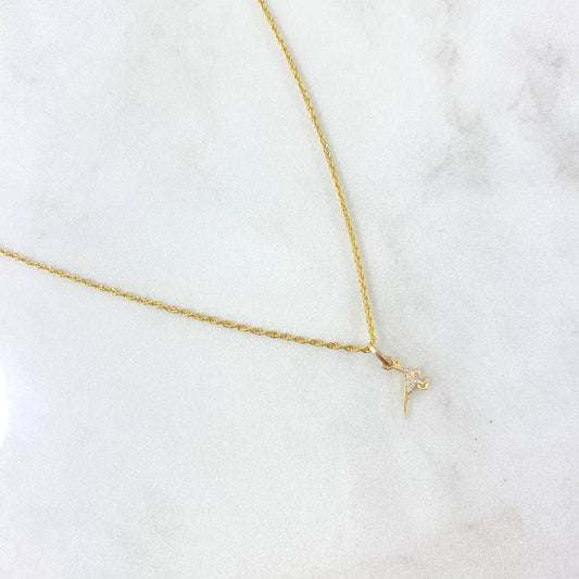 Cadena Lazo 0.85gr / 45cm + Dije Dinosaurio Circones Blancos 0.25gr / 1.2cm / Oro Amarillo (Oferta)