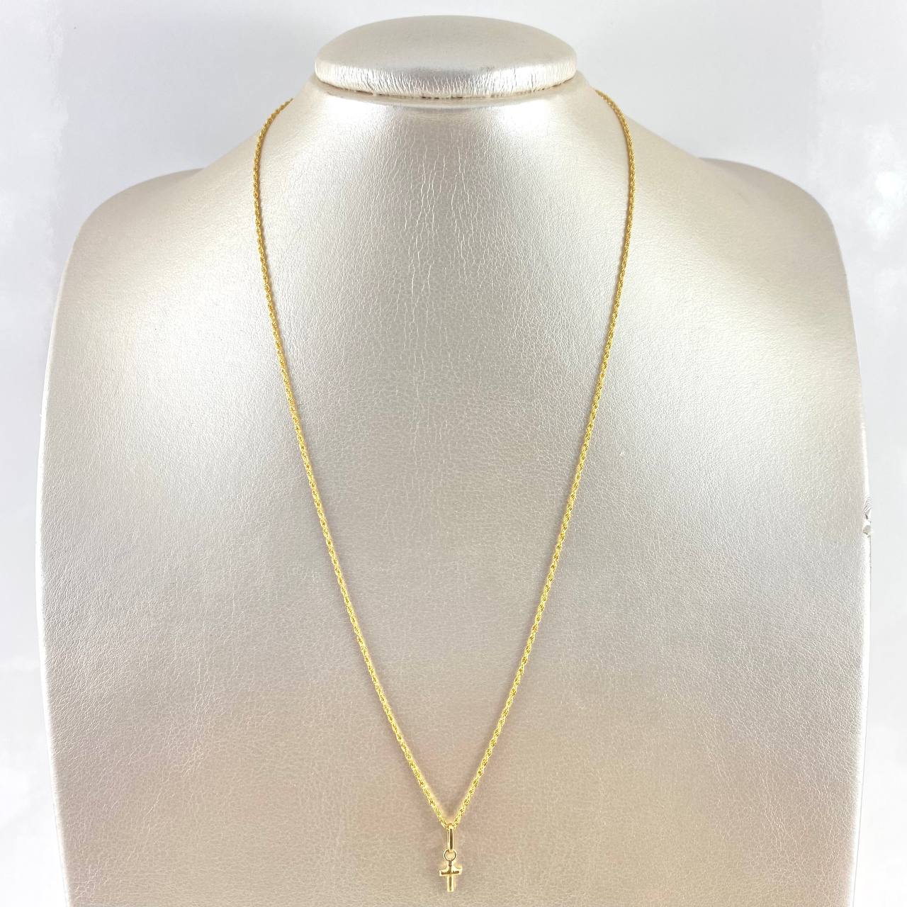 Set Cadena Lazo 1gr / 50cm + Dije Cruz Lisa 0.3gr / 1.5cm Oro Amarillo (Oferta)