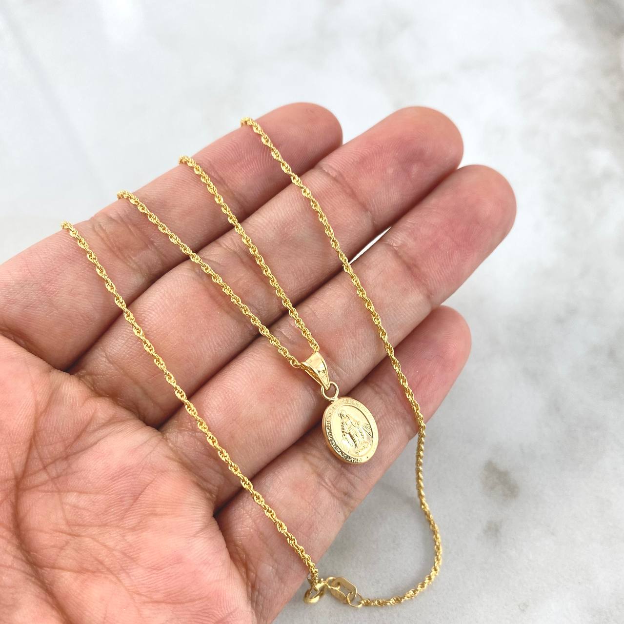 Cadena Lazo 1.15gr / 60cm + Dije Virgen Milagrosa 0.5gr / 1.8cm Oro Amarillo (Oferta)