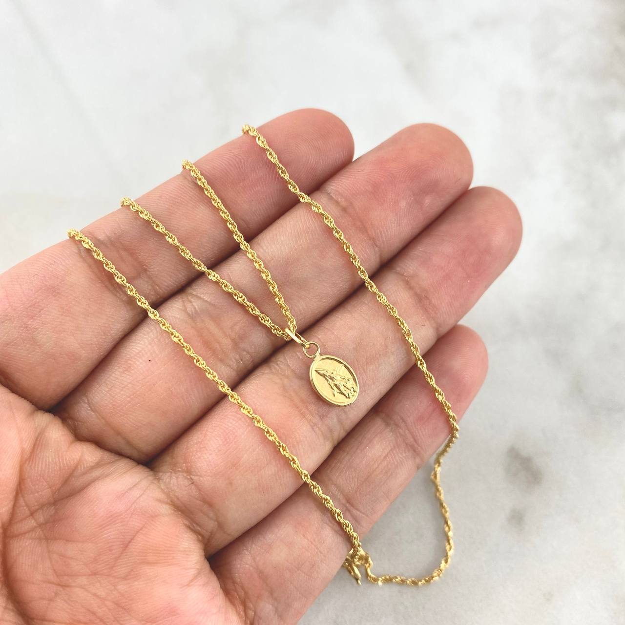 Cadena Lazo 1.1gr / 60cm + Dije San Miguel Arcangel Mate 0.3gr / 1.4cm Oro Amarillo (Oferta)