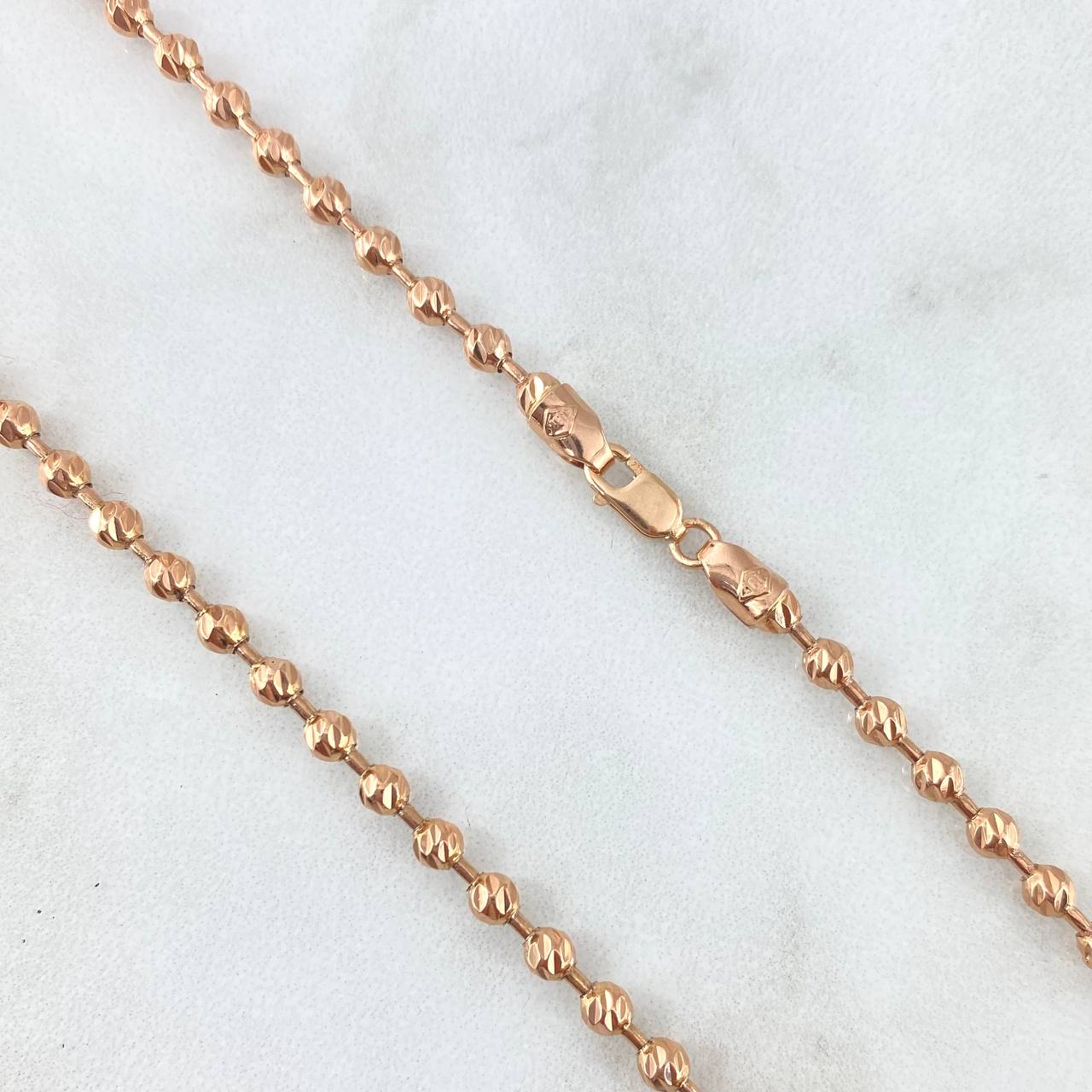 Cadena Militar 18.25gr / 60cm-3mm Bolas Diamantadas Oro Rosa 18K
