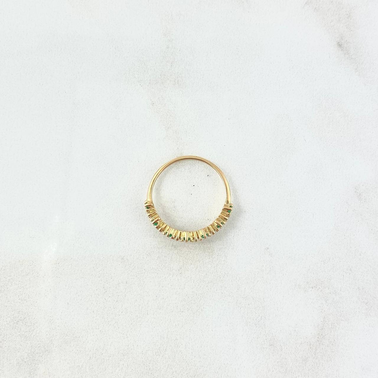 Anillo Zig Zag 1.4gr / T5 3/4 / Esmeraldas 12 Puntos - Diamantes 10 Puntos Oro Amarillo (Joya) *