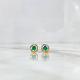 Topos Halo Circulo 1.65gr / 8mm Esmeraldas 36pts - Diamantes Blancos 25 Pts - Broche Mariposa Oro Amarillo (Joya) *