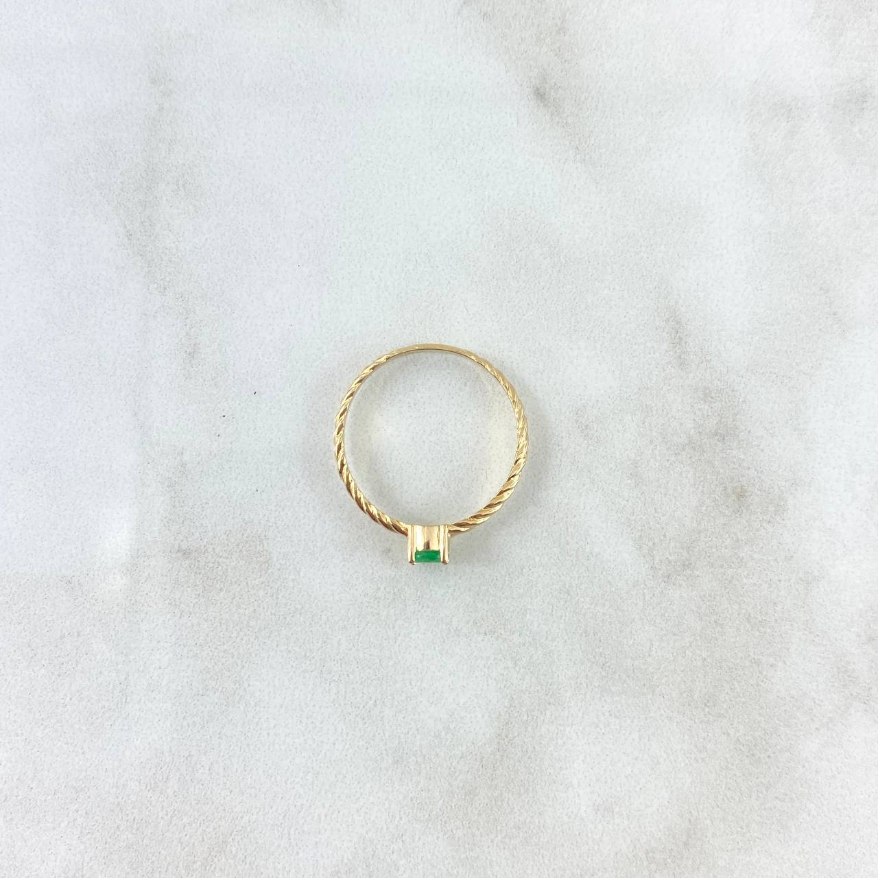 Anillo Solitario Aro Trenzado 1.7gr / T7 1/4 / Esmeralda 29 Puntos Oro Amarillo (Joya)
