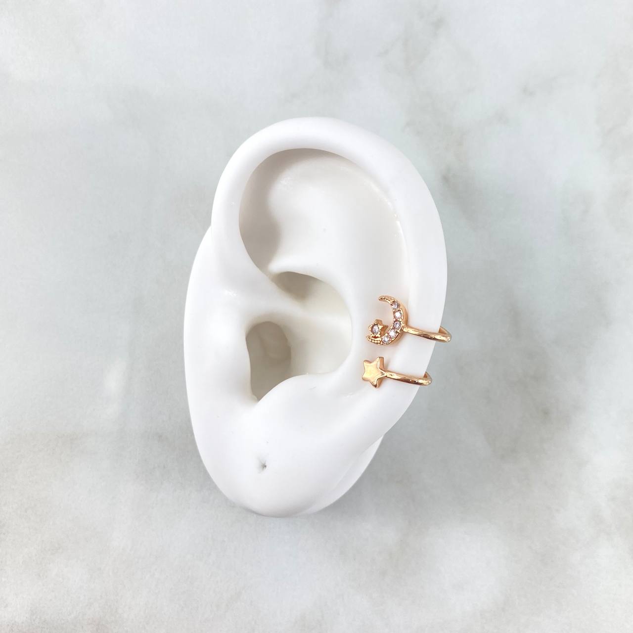 Piercing Earcuff Simulador 0.9gr / 1.1cm / Estrella Luna Oro Rosa (Joya)