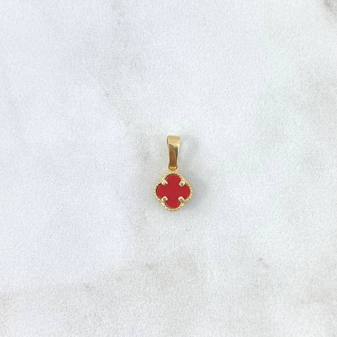 Dije Trébol VCyA 1.1gr / 1.7cm / 10mm Ambar Rojo Punteado Oro Amarillo +4 *