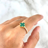 Anillo Trebol VCyA 1.9gr / T7 / Malaquita Verde Punteado Oro Amarillo Nac.Esp. 18K ©