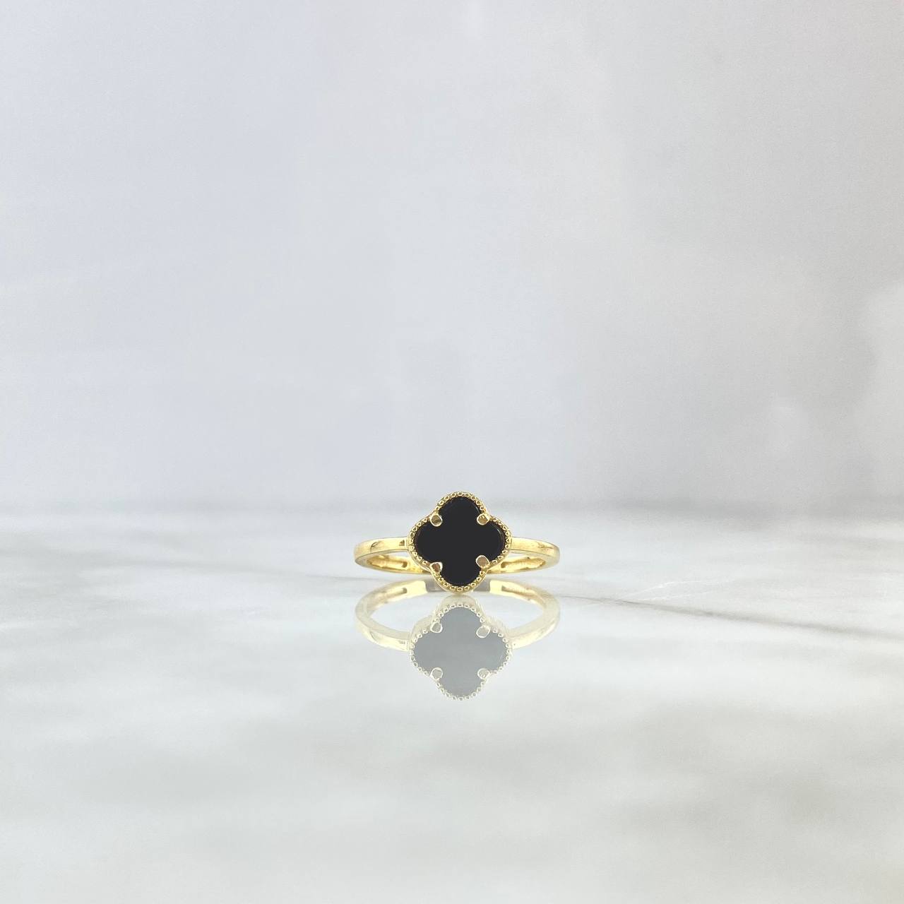 Anillo Trébol VCyA 2.55gr / T7 3/4 / 10mm Onix Negro Punteado Oro Amarillo +4 *