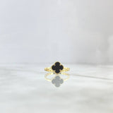 Anillo Trébol VCyA 2.55gr / T7 3/4 / 10mm Onix Negro Punteado Oro Amarillo +4 *