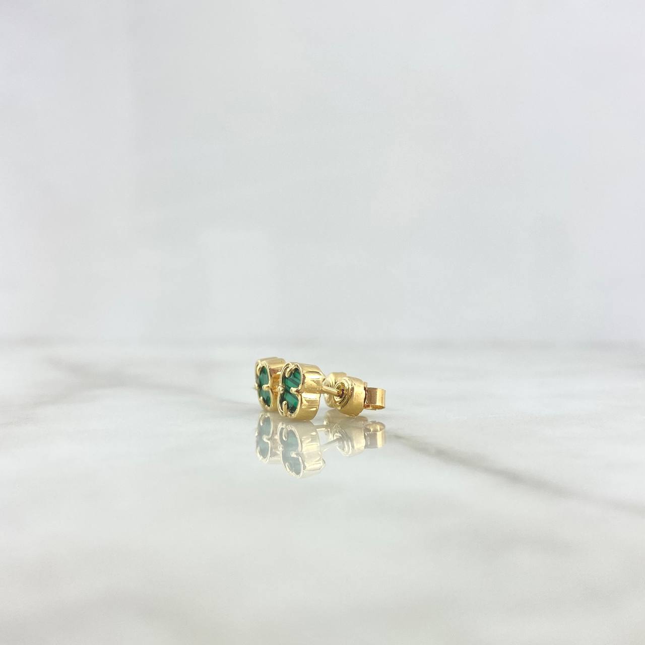 Topos Trébol 2.25gr / 0.7cm / 7mm Malaquita Verde Lisa Oro Amarillo
