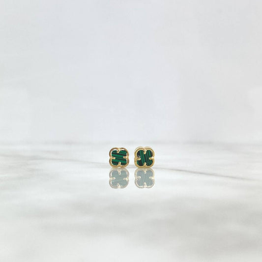 Topos Trébol 2.25gr / 0.7cm / 7mm Malaquita Verde Lisa Oro Amarillo