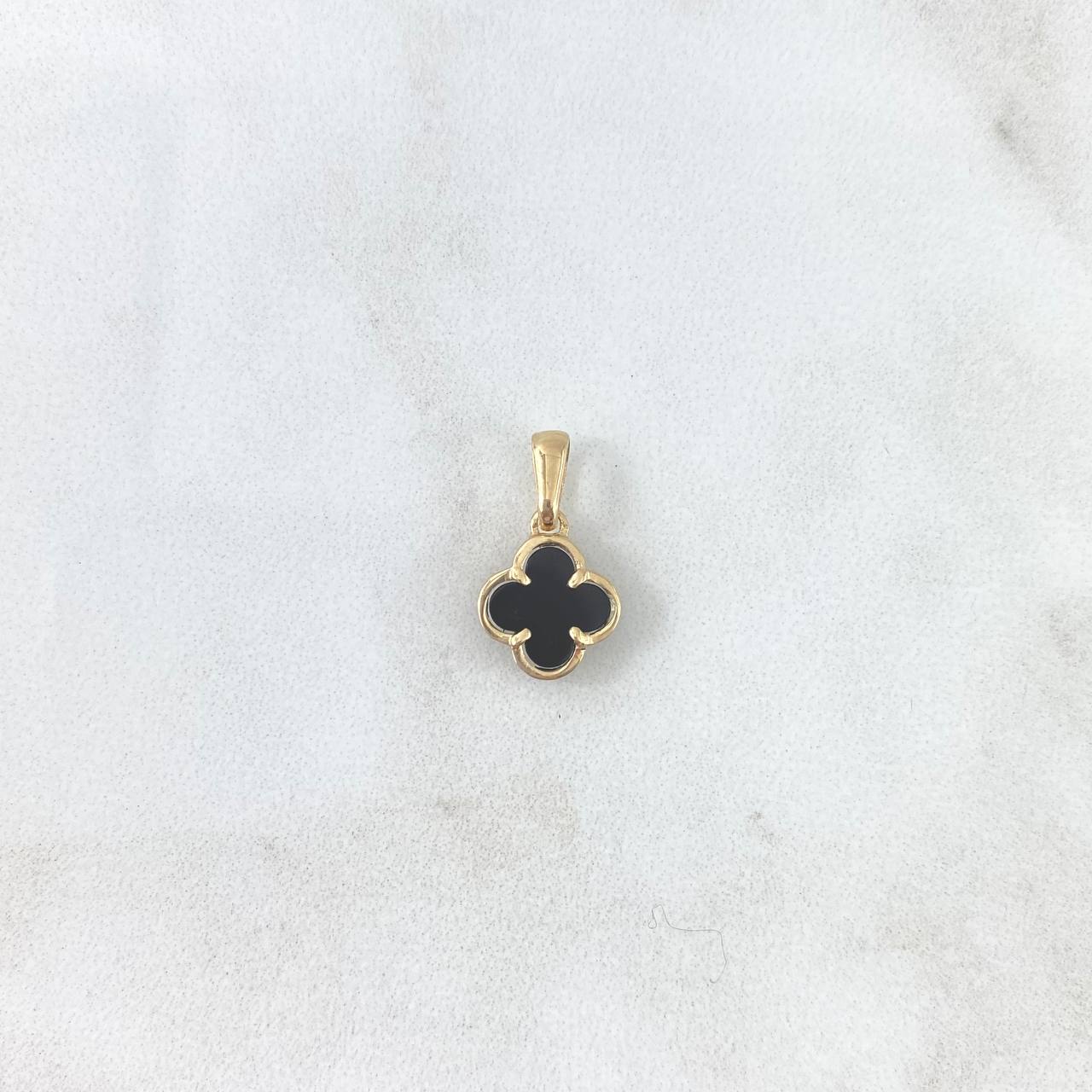 Dije Trébol VCyA 1.2gr / 1.7cm / 10mm Onix Negro Liso Oro Amarillo Nac.Esp. *