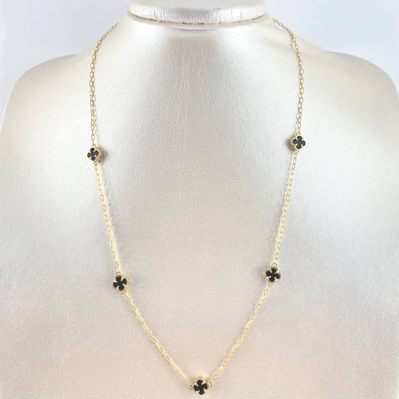 Cadena Aro Seguido Trébol VCyA 6.3gr / 50cm / 8mm Onix Negro Liso Oro Amarillo Nac.Esp. *