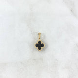 Dije Trébol VCyA 1.3gr / 1.8cm / 10mm Onix Negro Punteado Oro Amarillo Nac.Esp. ©