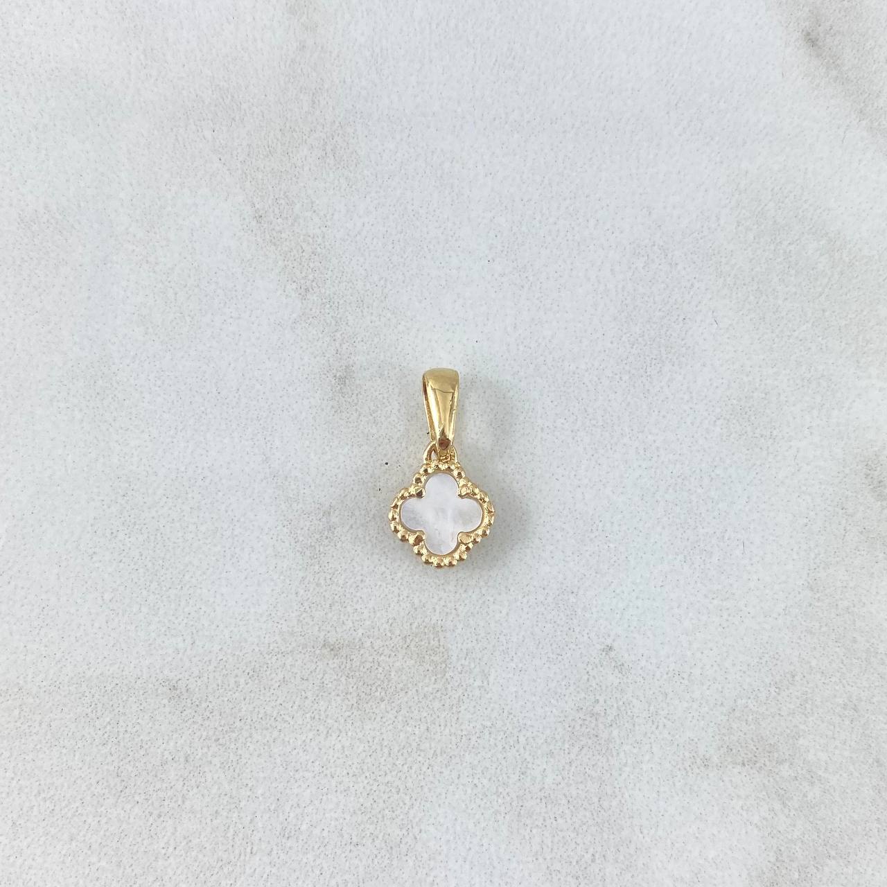 Dije Trébol VCyA 0.9gr / 1.5cm / 7mm Nacar Blanco Punteado Oro Amarillo Nac.Esp. ©