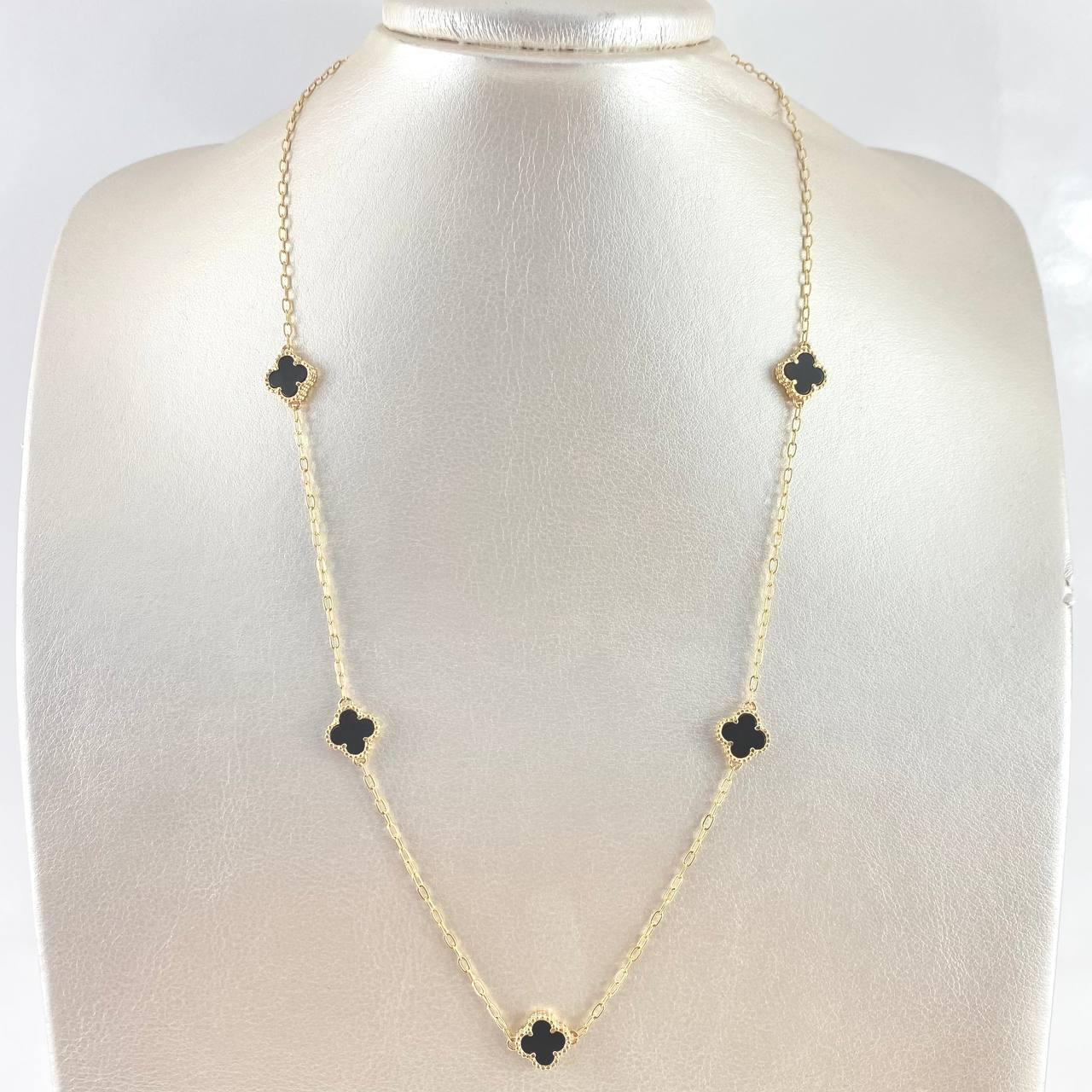 Cadena Aro Seguido Gradual Trébol VCyA 7.6gr / 45cm-50cm / 1.5mm Onix Negro Punteado Oro Amarillo Nac.Esp. 18K