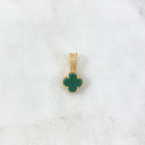 Dije Trébol VCyA 1.4gr / 1.7cm / 10mm Malaquita Verde Punteada - Circones Blancos Oro Amarillo Nac.Esp. *