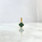 Dije Trébol VCyA 1.4gr / 1.7cm / 10mm Malaquita Verde Punteada - Circones Blancos Oro Amarillo Nac.Esp. *