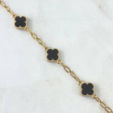 Pulso Aro Seguido Trébol VCyA 7.95gr / 17.5cm / 10mm Onix Negro Punteado Oro Amarillo Nac.Esp. *