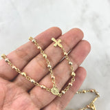 Rosario Virgen Milagrosa 12.05gr / 60cm / 3.5mm - 4mm Bolas Lisas - Cruz Lisa - Cilindros Diamantados Tres Oros