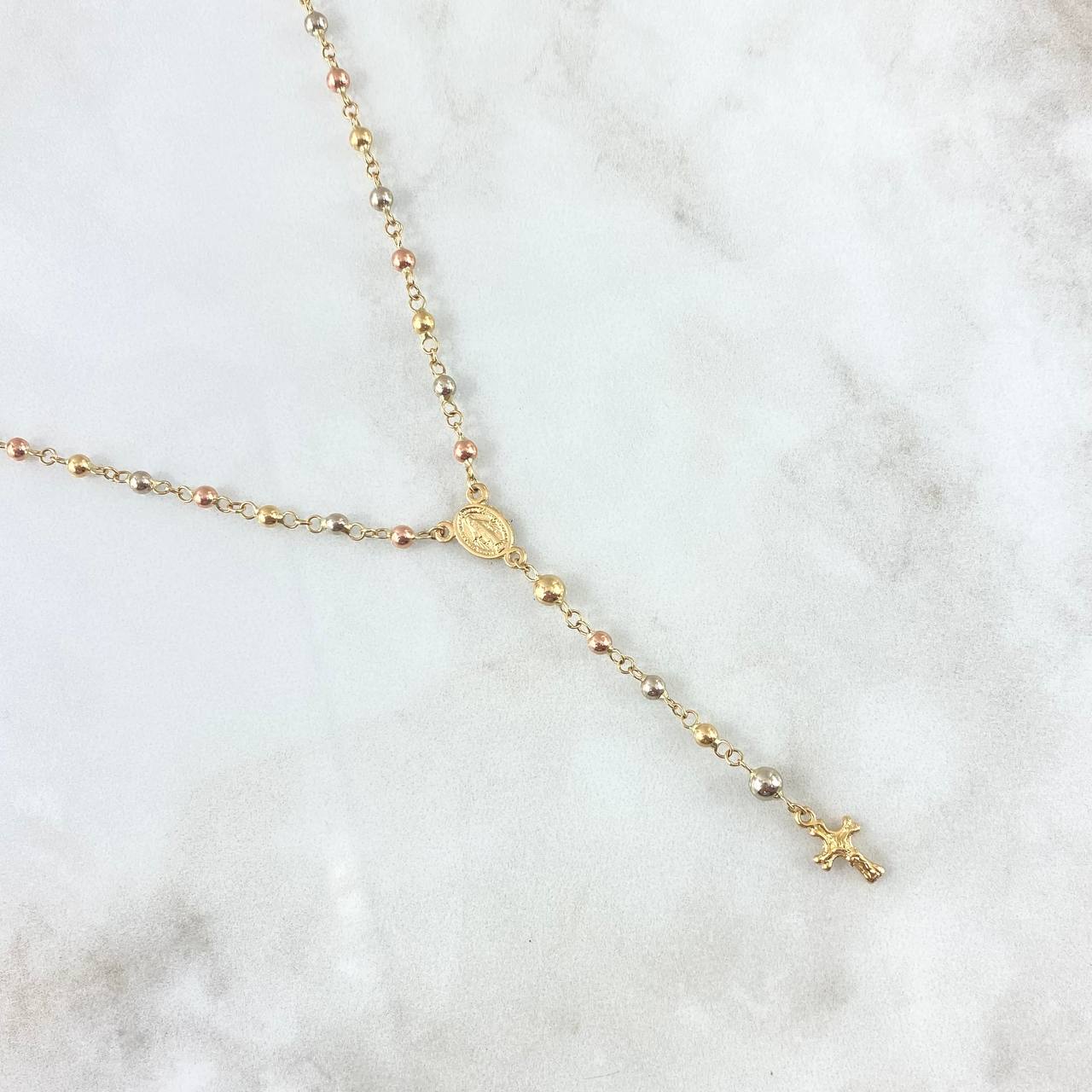 Rosario Virgen Milagrosa 7.3gr / 65cm / 4mm - 3mm Bolas Lisas Tres Oros