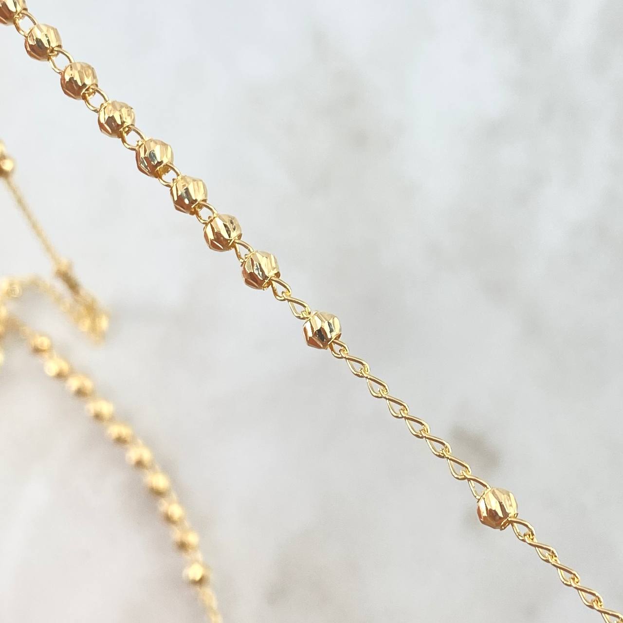 Rosario Virgen Milagrosa 6.15gr / 50cm / 3mm Bolas Diamantadas - Cruz Lisa Oro Amarillo