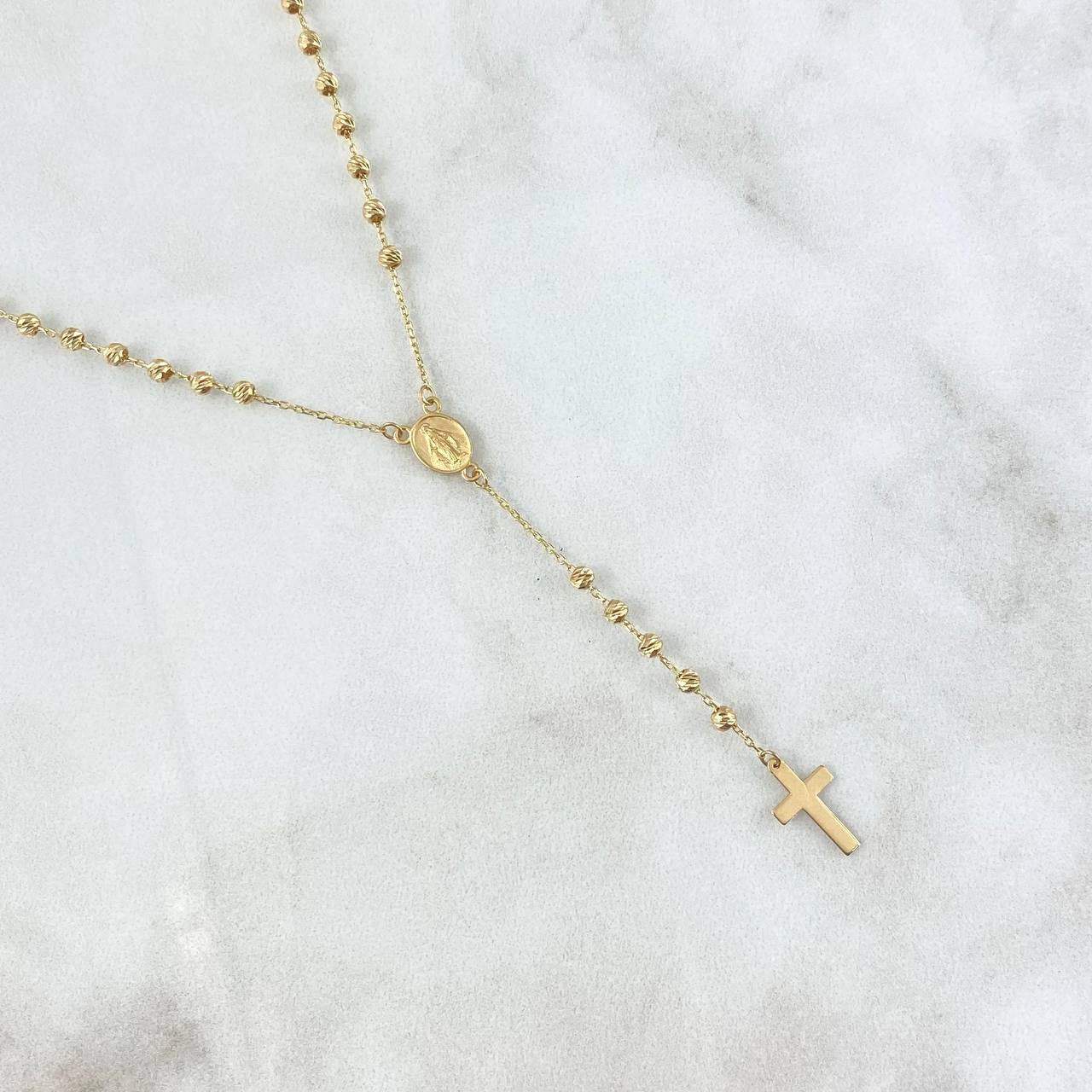Rosario Virgen Milagrosa 4.6gr / 50cm / 2.5mm Bolas Diamantadas - Cruz Lisa Oro Amarillo +4 *