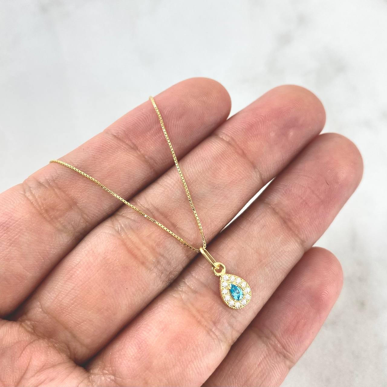 Cadena Veneciana 1.05gr / 45cm + Dije Gota 0.4gr / 1.2cm Circones Blancos - Azul Oro Amarillo (Oferta)