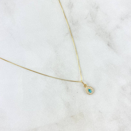 Cadena Veneciana 1.05gr / 45cm + Dije Gota 0.4gr / 1.2cm Circones Blancos - Azul Oro Amarillo (Oferta)