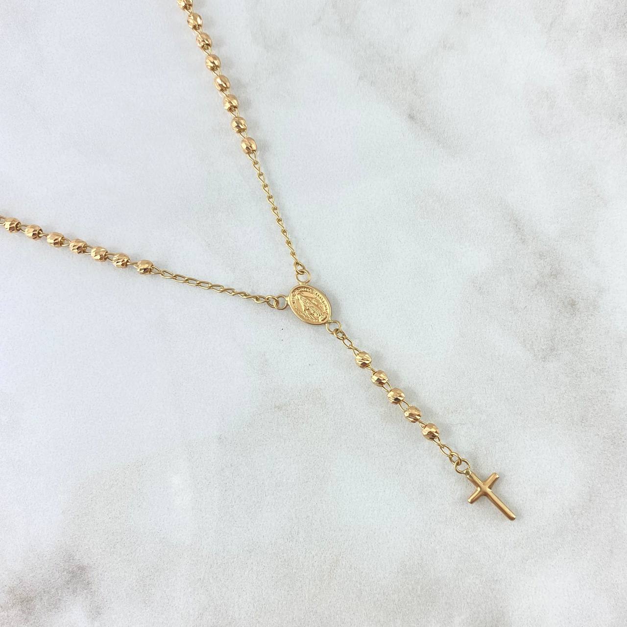 Rosario Virgen Milagrosa 6.8gr / 50cm 3mm Bola Diamantada Oro Amarillo