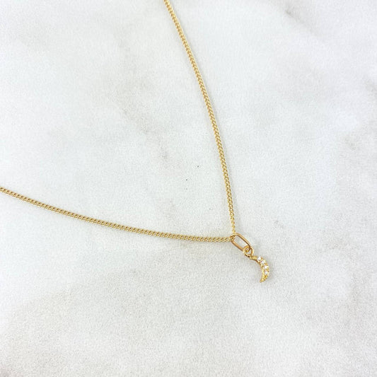 Cadena Mini Cubana 1.1 / 50cm + Dije Luna 0.2gr / 1.1cm Circones Blancos Oro Amarillo (Oferta) ©