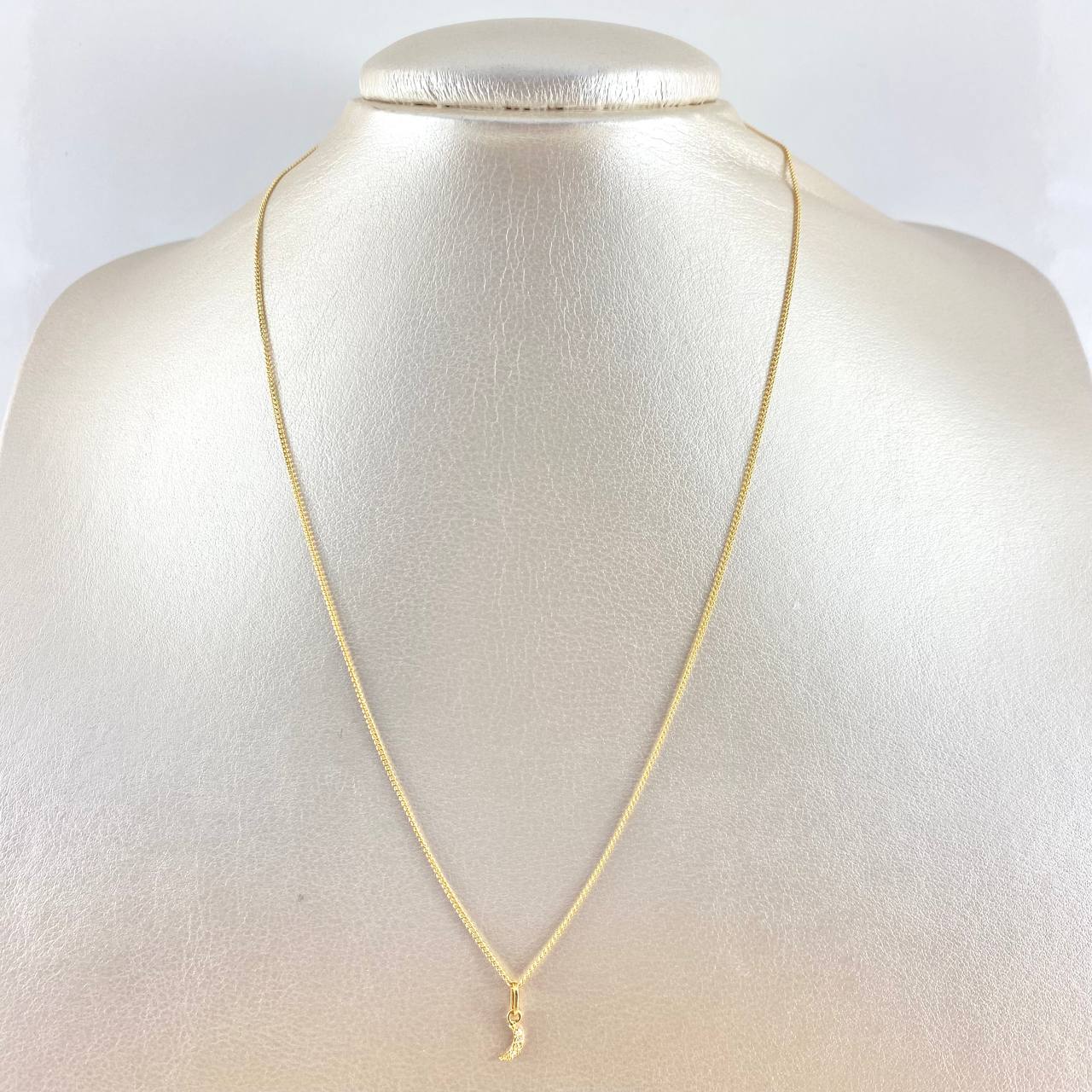 Cadena Mini Cubana 1.1 / 50cm + Dije Luna 0.2gr / 1.1cm Circones Blancos Oro Amarillo (Oferta) ©