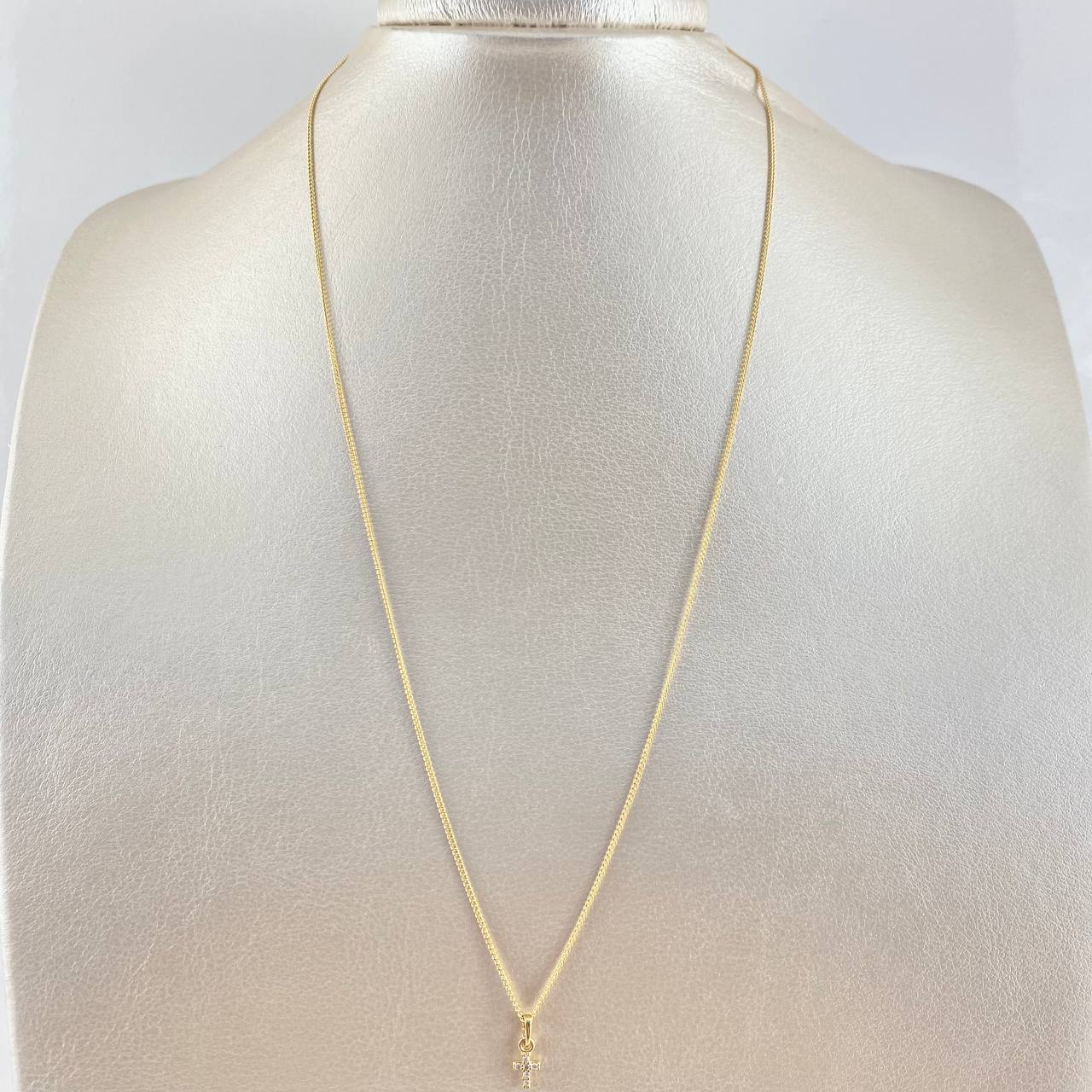 Cadena Mini Cubana 1gr / 50cm / 1mm + Dije Cruz Rectangular - Circones Blancos 0.3gr / 1.2cm Oro Amarillo (Oferta) *